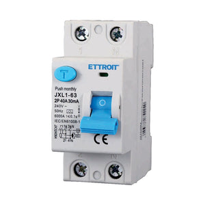 ETTROIT RCCB Interruttore Differenziale Puro Tipo A 1P+N 2M 6000A 30mA 40A AC 230V IP20 IEC61008-1