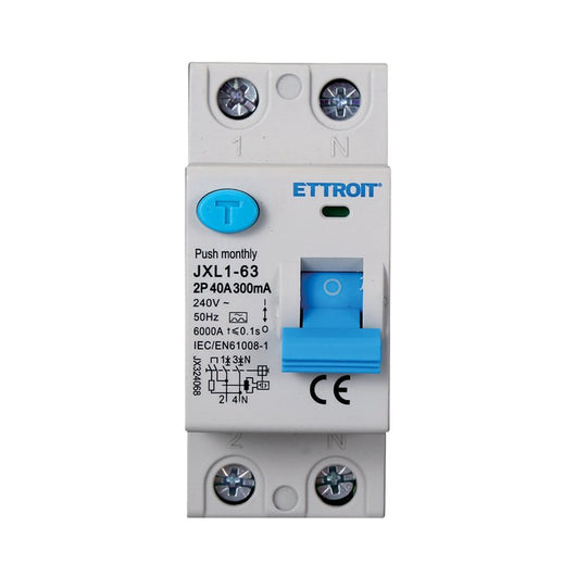 ETTROIT RCCB Interruttore Differenziale Puro Tipo A 1P+N 2M 6000A 300mA 40A AC 230V IP20 IEC61008-1