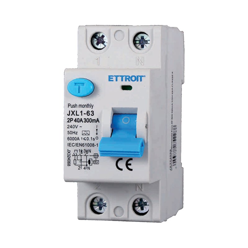 ETTROIT RCCB Interruttore Differenziale Puro Tipo A 1P+N 2M 6000A 300mA 40A AC 230V IP20 IEC61008-1