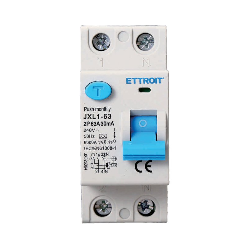 ETTROIT RCCB Interruttore Differenziale Puro Tipo A 1P+N 2M 6000A 30mA 63A AC 230V IP20 IEC61008-1