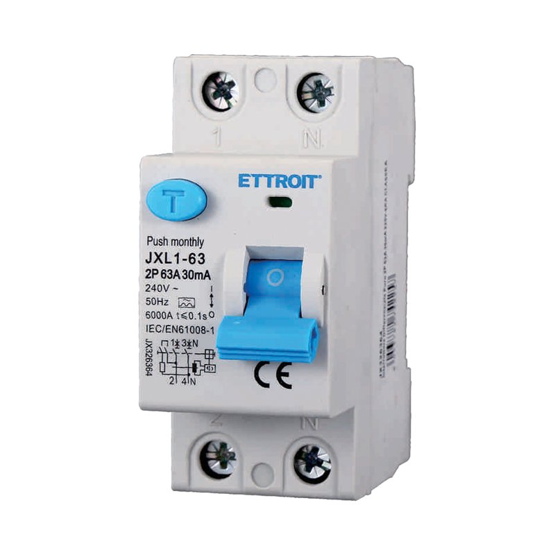 ETTROIT RCCB Interruttore Differenziale Puro Tipo A 1P+N 2M 6000A 30mA 63A AC 230V IP20 IEC61008-1