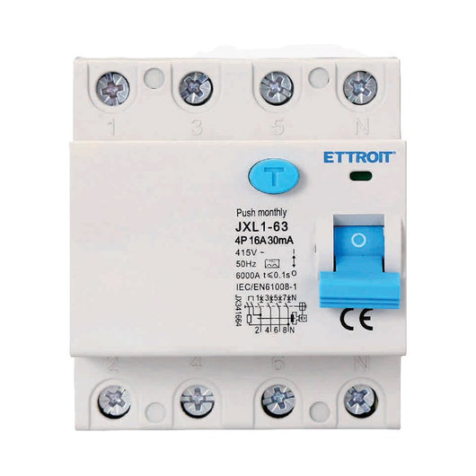 ETTROIT RCCB Interruttore Differenziale Puro Tipo A 3P+N 4M 6000A 30mA 16A AC 400V IP20 IEC61008-1