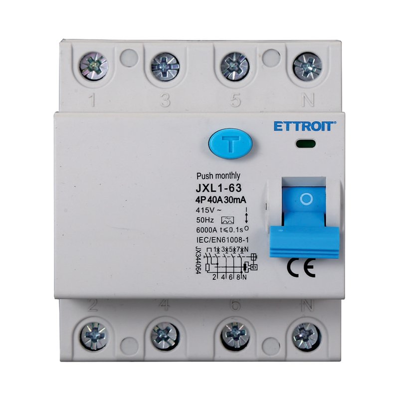 ETTROIT RCCB Interruttore Differenziale Puro Tipo A 3P+N 4M 6000A 30mA 40A AC 400V IP20 IEC61008-1