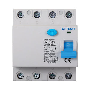 ETTROIT RCCB Interruttore Differenziale Puro Tipo A 3P+N 4M 6000A 30mA 63A AC 400V IP20 IEC61008-1