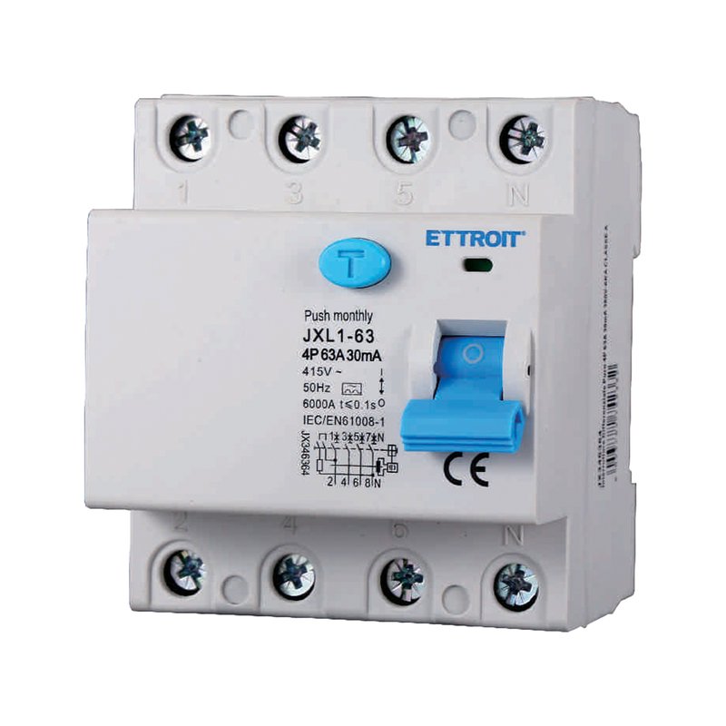 ETTROIT RCCB Interruttore Differenziale Puro Tipo A 3P+N 4M 6000A 30mA 63A AC 400V IP20 IEC61008-1