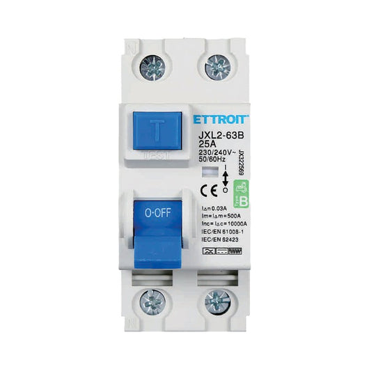 ETTROIT RCCB Interruttore Differenziale Puro Tipo B 1P+N 2M 10000A 30mA 25A AC 230V IP20 IEC61008-1 / IEC62423