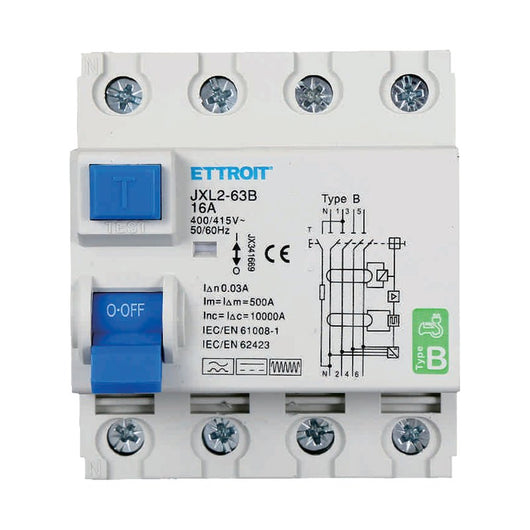 ETTROIT RCCB Interruttore Differenziale Puro Tipo B 3P+N 4M 10000A 30mA 16A AC 400V IP20 IEC61008-1 / IEC62423