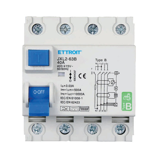 ETTROIT RCCB Interruttore Differenziale Puro Tipo B 3P+N 4M 10000A 30mA 40A AC 400V IP20 IEC61008-1 / IEC62423