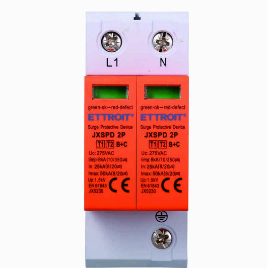 ETTROIT Scaricatore Di Sovratensione 220V T1+T2 B+C 2P 275V 8KA 25KA Occupa 2 Moduli DIN