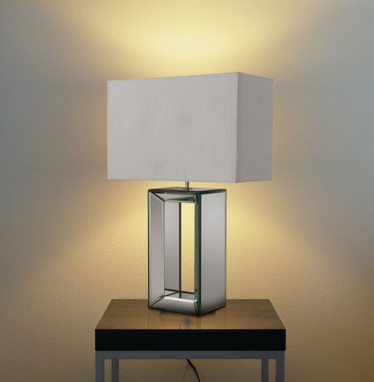 Lampada Da Scrivania Specchio Vetro Bianco Tessuto Trasparente 1 Luce E27