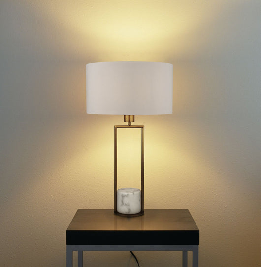 Lampada Da Scrivania Contemporanea Claire Metallo Oro Tessuto Bianco 1 Luce E27