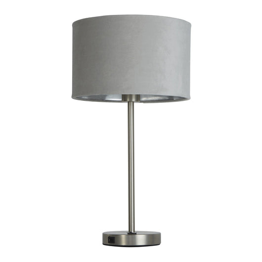 Lampada Scrivania Finlandese Metallo Nichel Velluto Grigio Usb 1 Luce E27