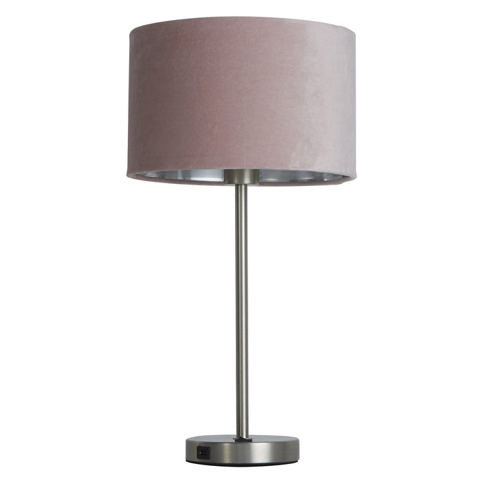 Lampada Scrivania Finlandese Metallo Nichel Velluto Rosa Usb 1 Luce E27