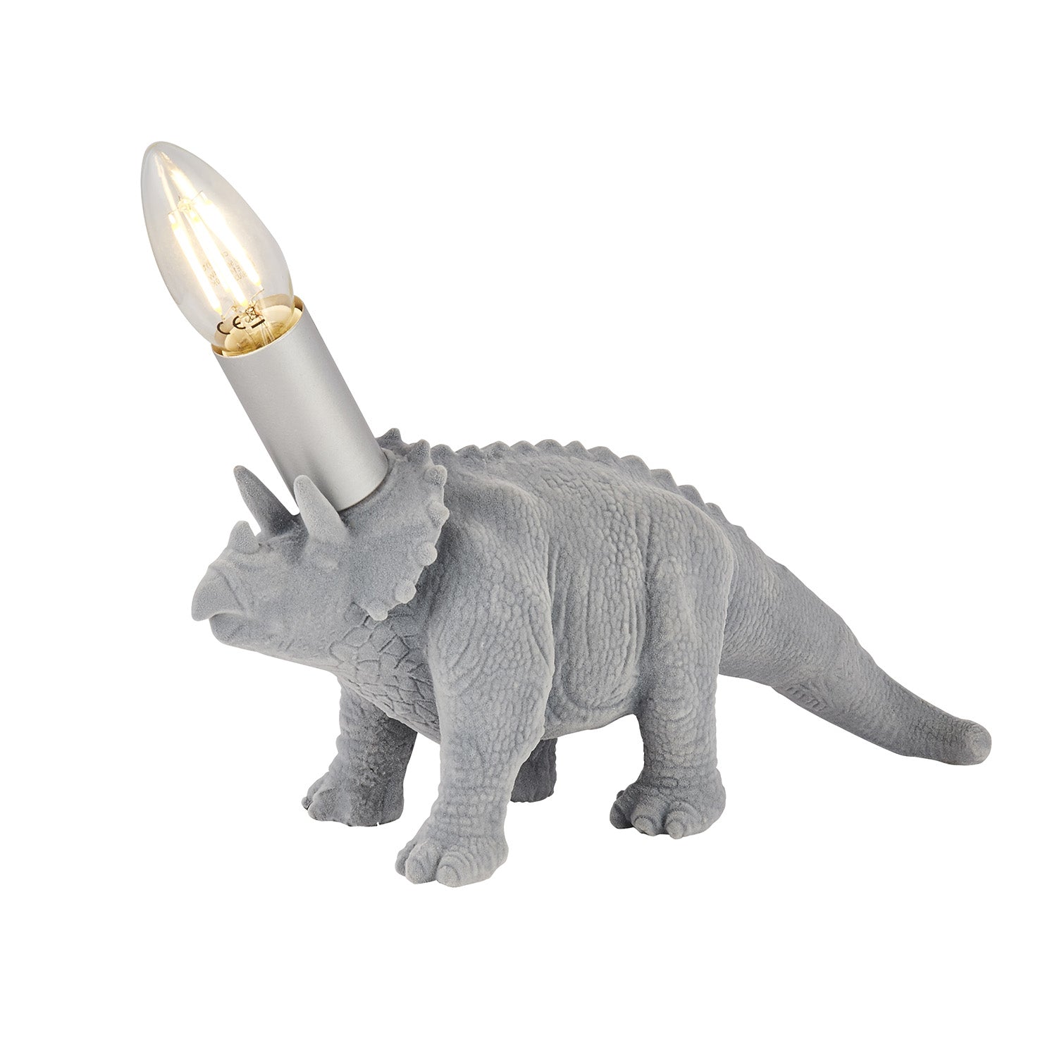 Abatjour Contemporaneo Triceratopo Acciaio Grigio Ceramica Argento 1 Luce E14