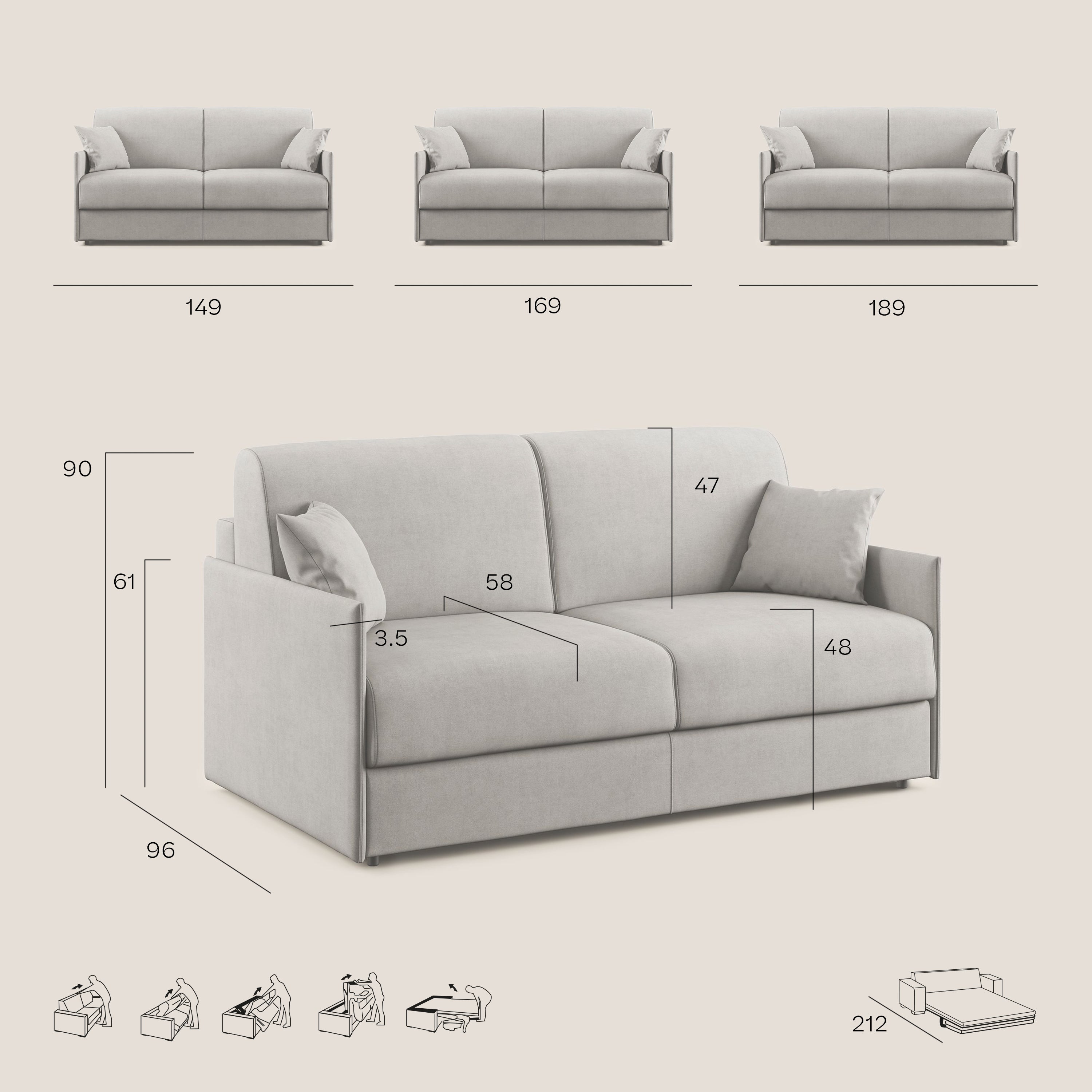 Divano Letto 3 Posti 189x96x96 cm in Tessuto Tortora