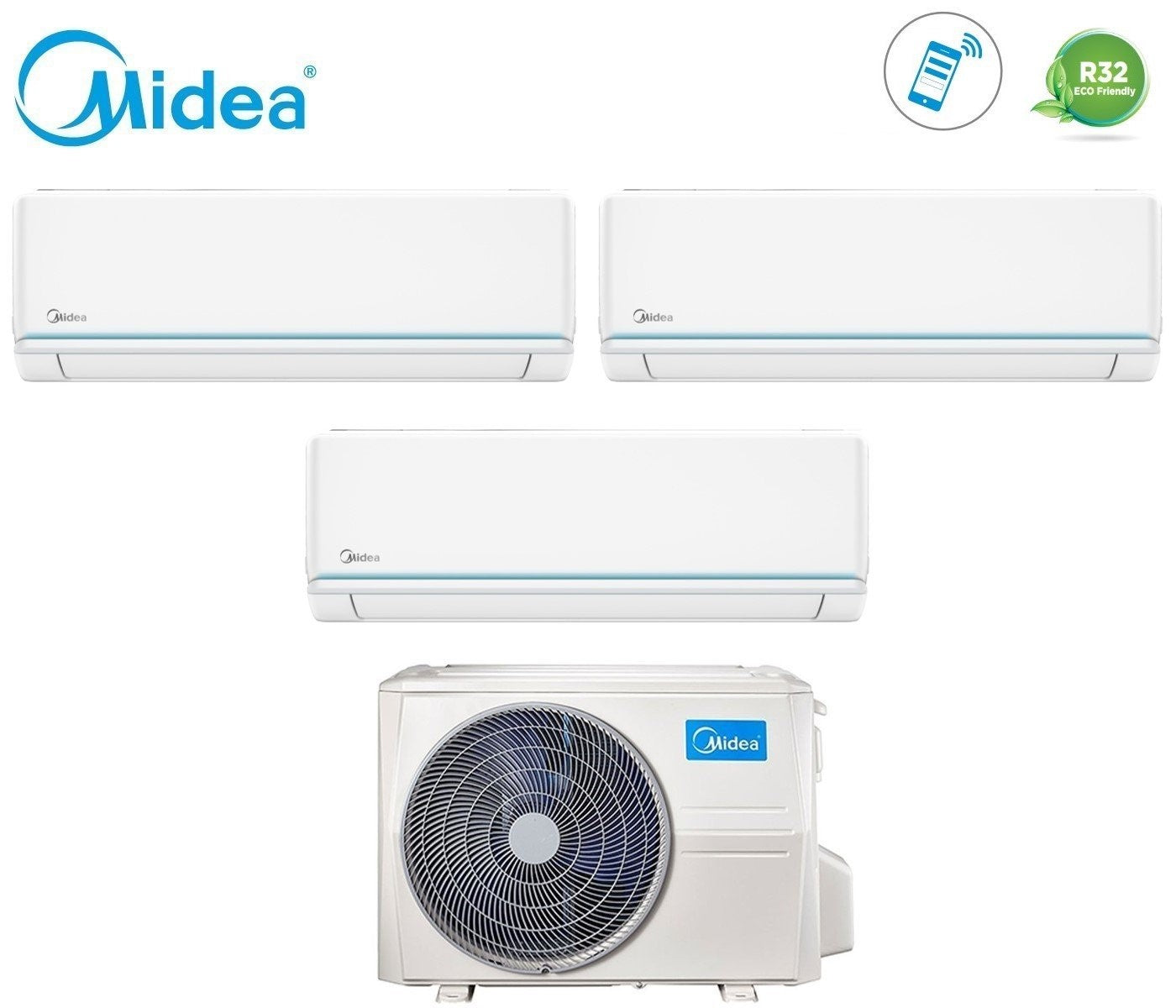 Climatizzatore Condizionatore Midea Trial Split Inverter serie EVOLUTION 9+12+18 con M4OE-28HFN8-Q R-32 Wi-Fi Optional 9000+12000+18000