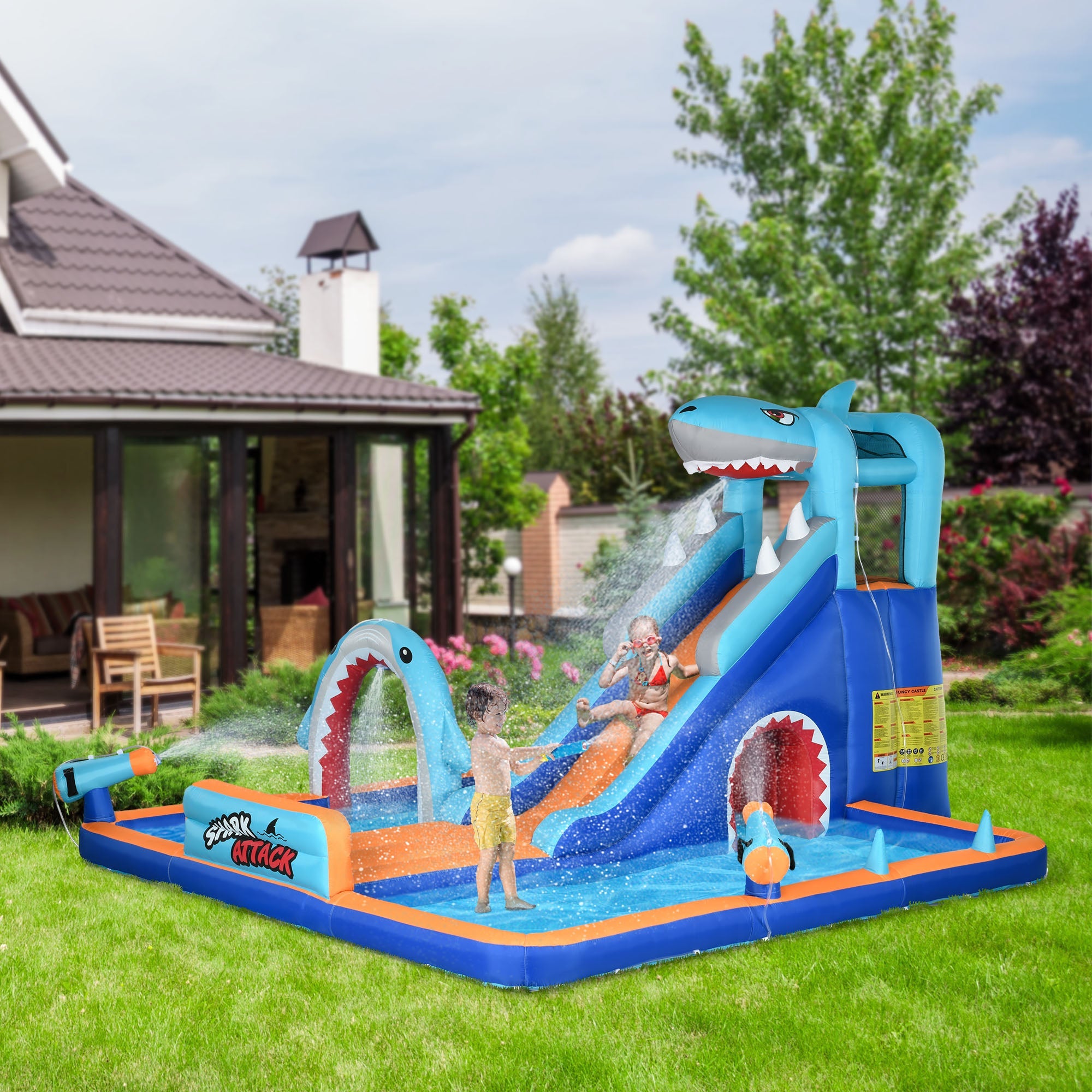 Castello Gonfiabile per Bambini Scivolo Piscina e Parete da Arrampicata