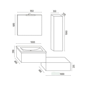 Mobile da bagno sospeso wonder bianco con lavabo specchio e pensile