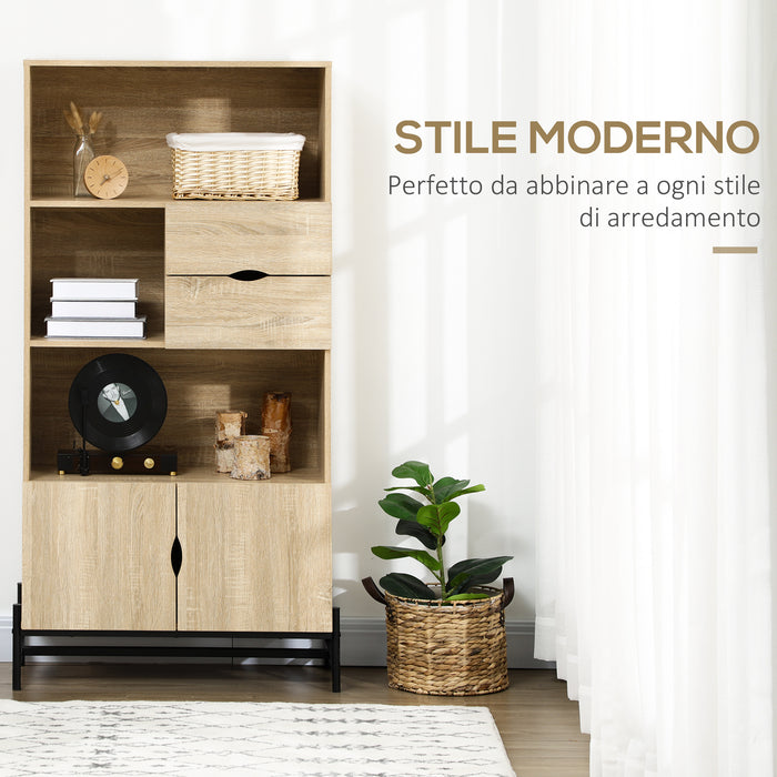 Libreria a Parete 80x35x155 cm in MDF e Metallo Legno Naturale