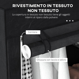 Armadio in Tessuto Portatile 103x43x162,5 cm Appendiabiti e 6 Ripiani Nero