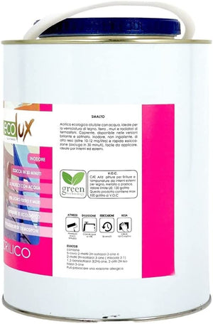 Ecolux smalto ecologico lucido acrilico ad acqua inodore per interno ed esterno *** tinta grigio, contenuto litri 2,5...