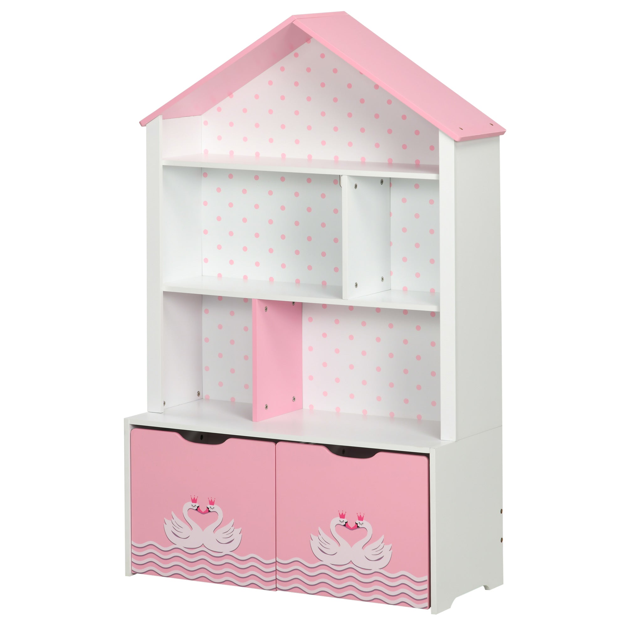 Scaffale Portagiochi per Bambini 78,5x34x127,5 cm con Ripiani Aperti e Cassetti Rosa