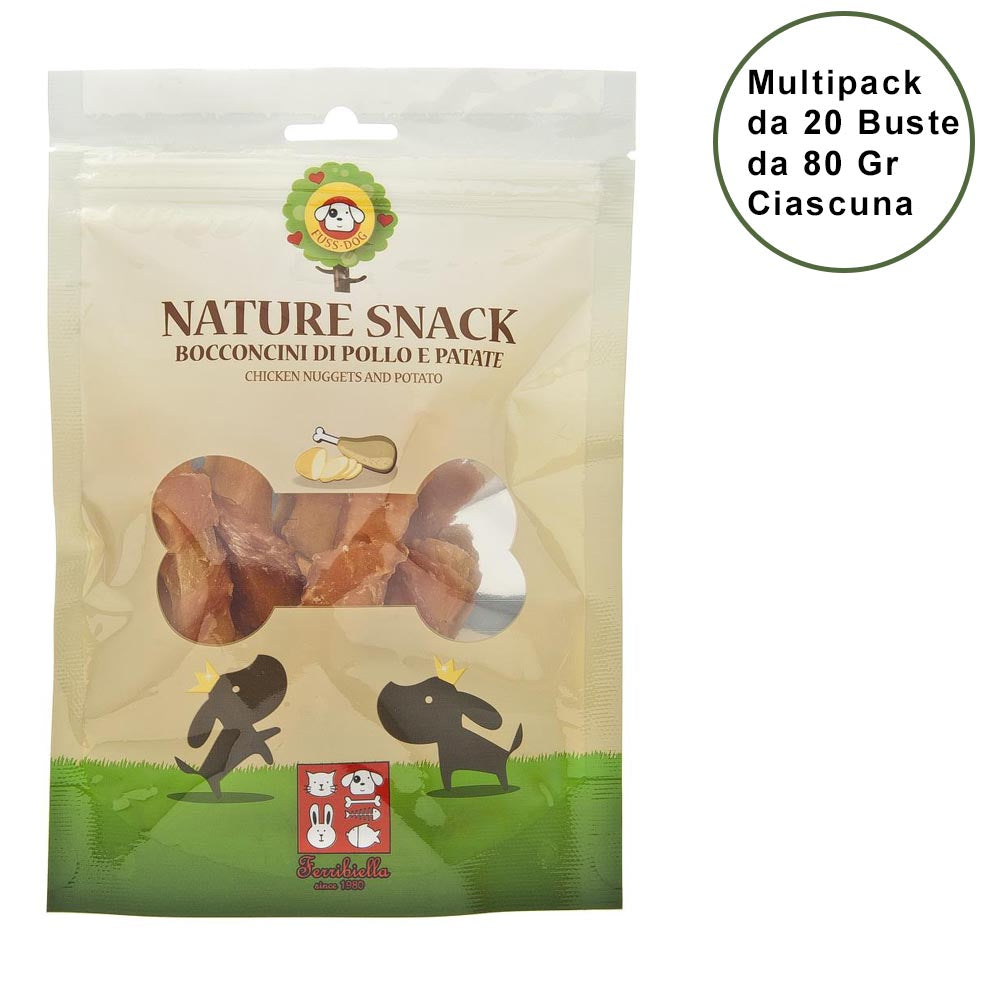 Nature snack per cani ferribiella bocconcini di pollo e patate confezione da 20 buste da 80 gr