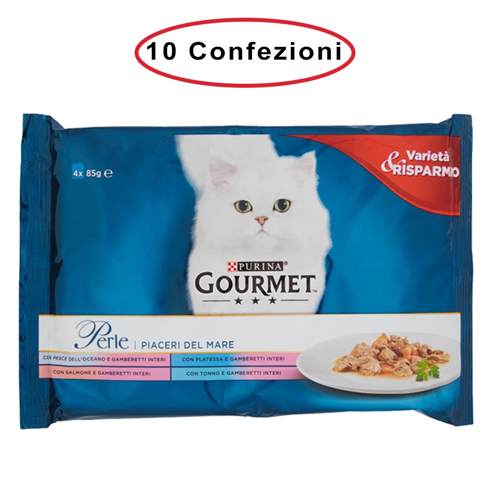 Purina gourmet perle umido gatto piaceri del mare 10 confezioni da 4 buste da 85 grammi