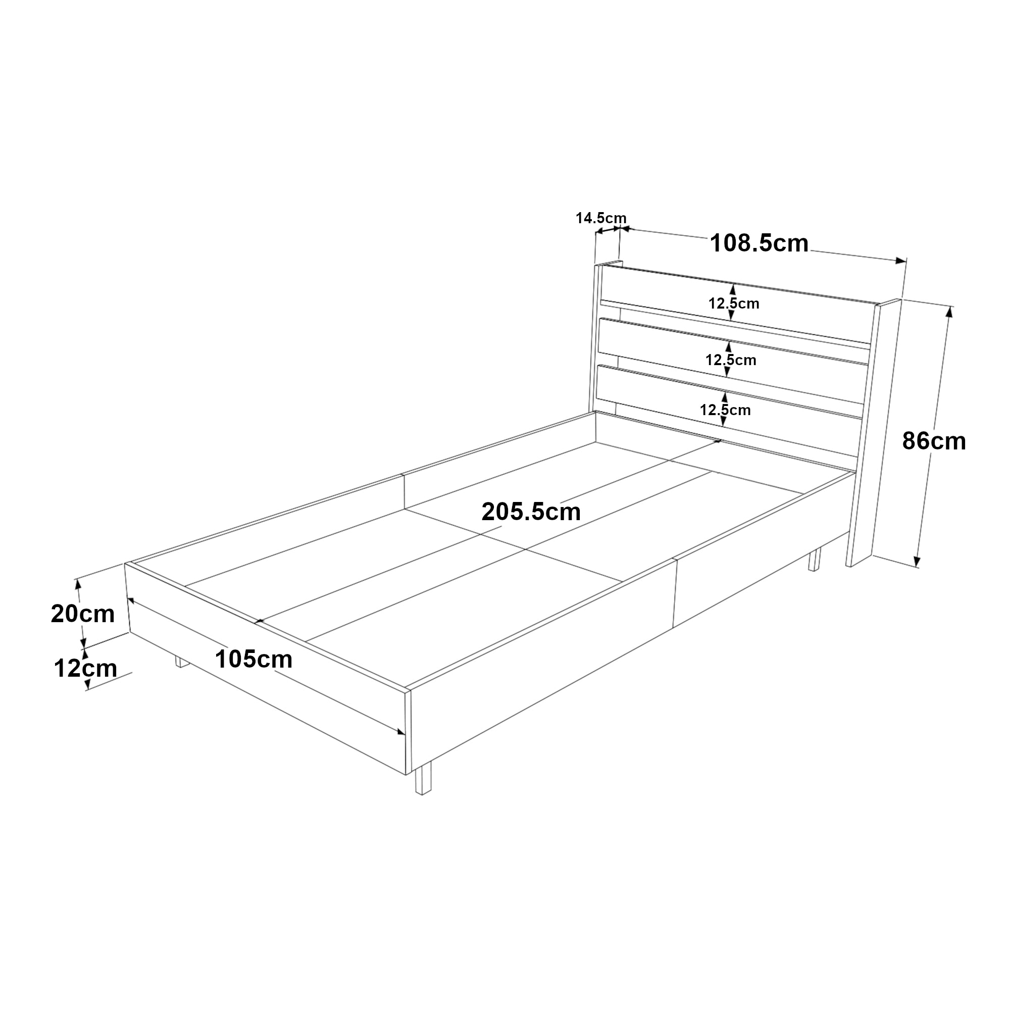 Struttura Letto Singolo Vesanto 100 x 200 cm con Testiera Alta - Bianco [en.casa]