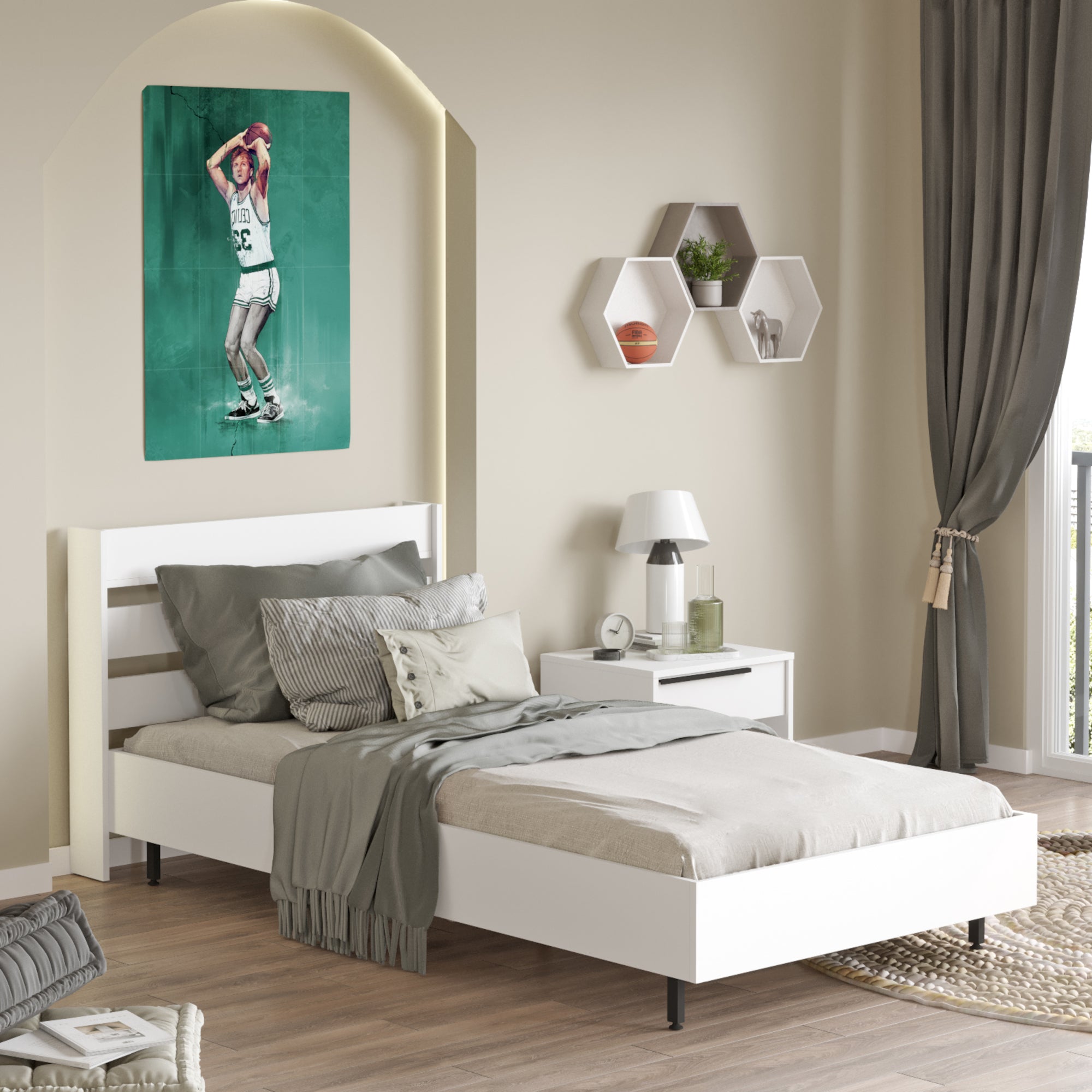 Struttura Letto Singolo Vesanto 100 x 200 cm con Testiera Alta - Bianco [en.casa]