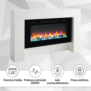 Camino elettrico da terra Herkules | Fiamma 3D, riscaldamento 2000W, luce LED | Telecomando, timer, termostato | Bianco