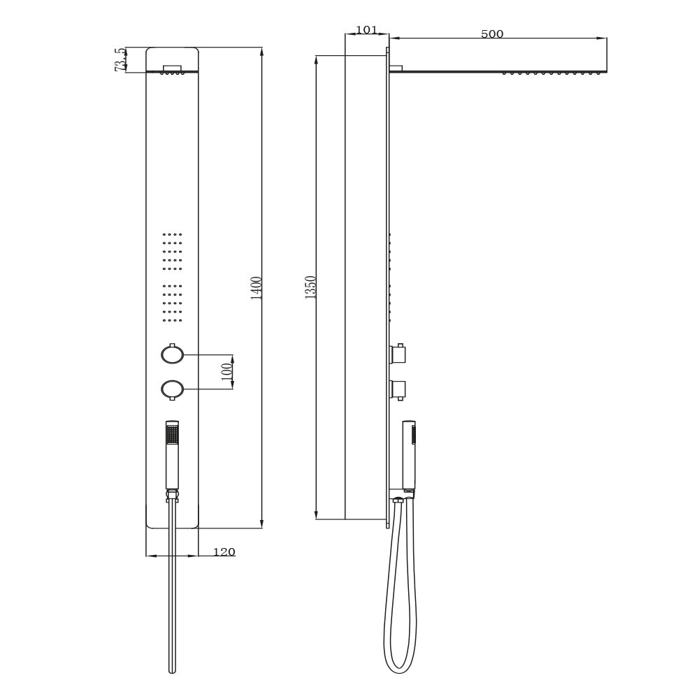 Colonna doccia 011 ad incasso acciaio inox lucida 3 funzioni 2 bocchette idro lombari p50xl12xh140