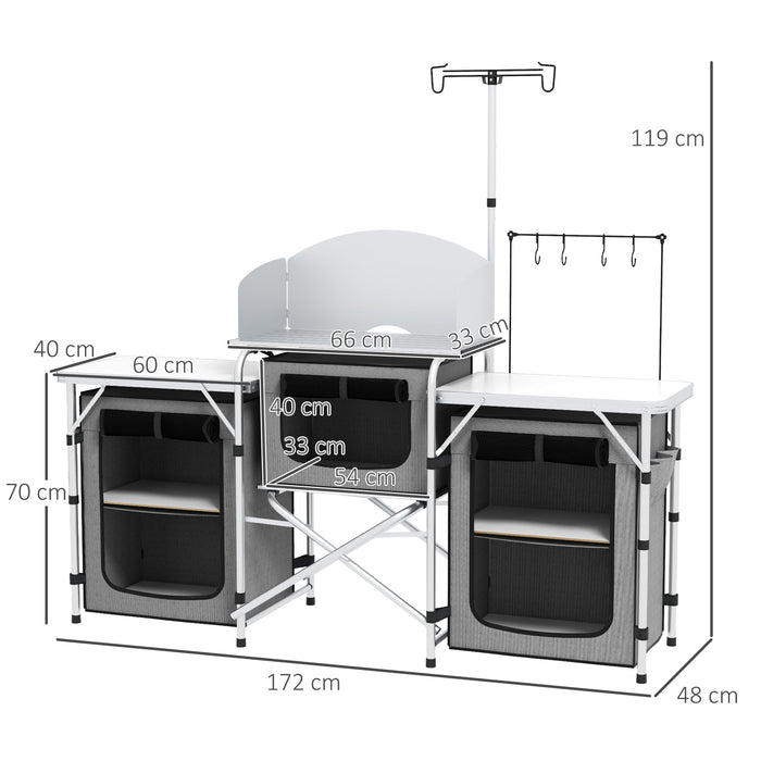 Cucina da Campeggio Pieghevole 3 Piani 172x48x119 cm Grigio e Argento