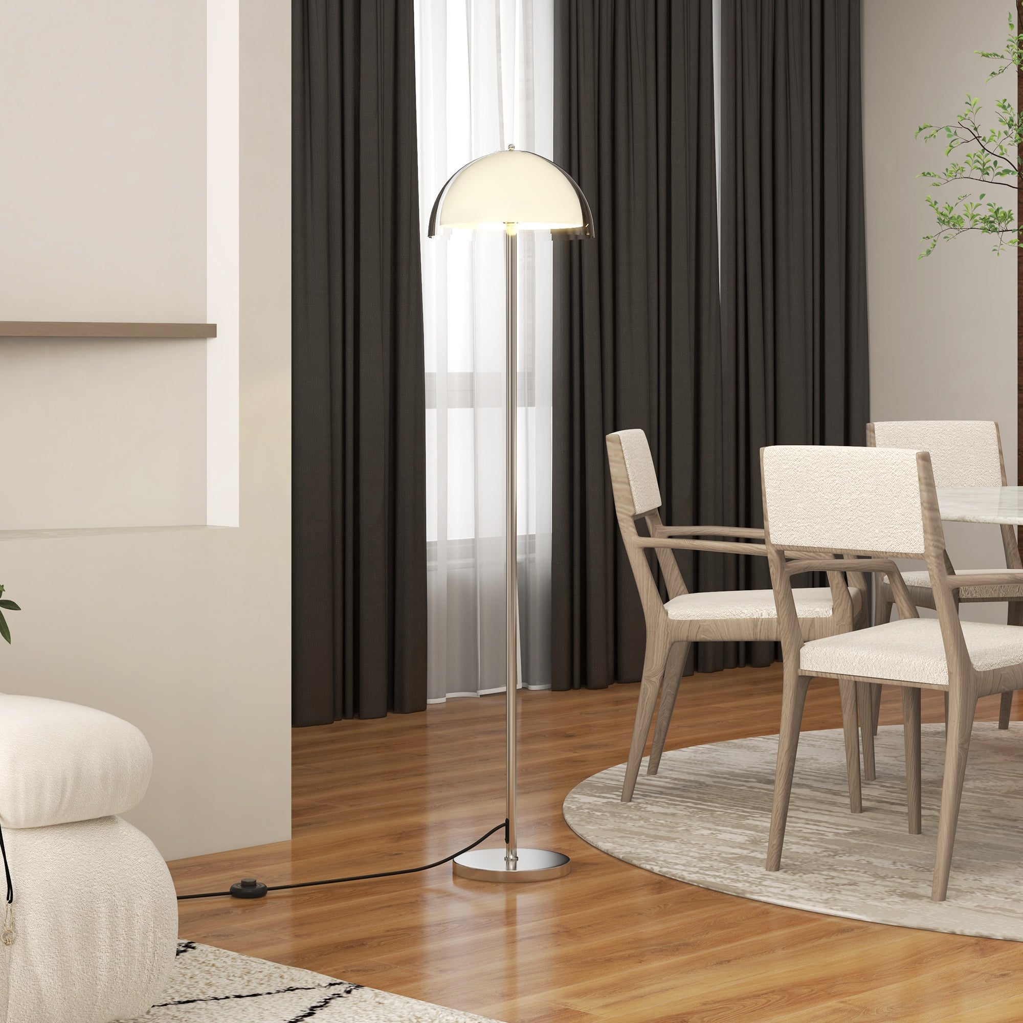 Piantana da Interno Lampada da Terra Paralume Doppio E27 Metallo e Acrilico 35x150 cm Bianco