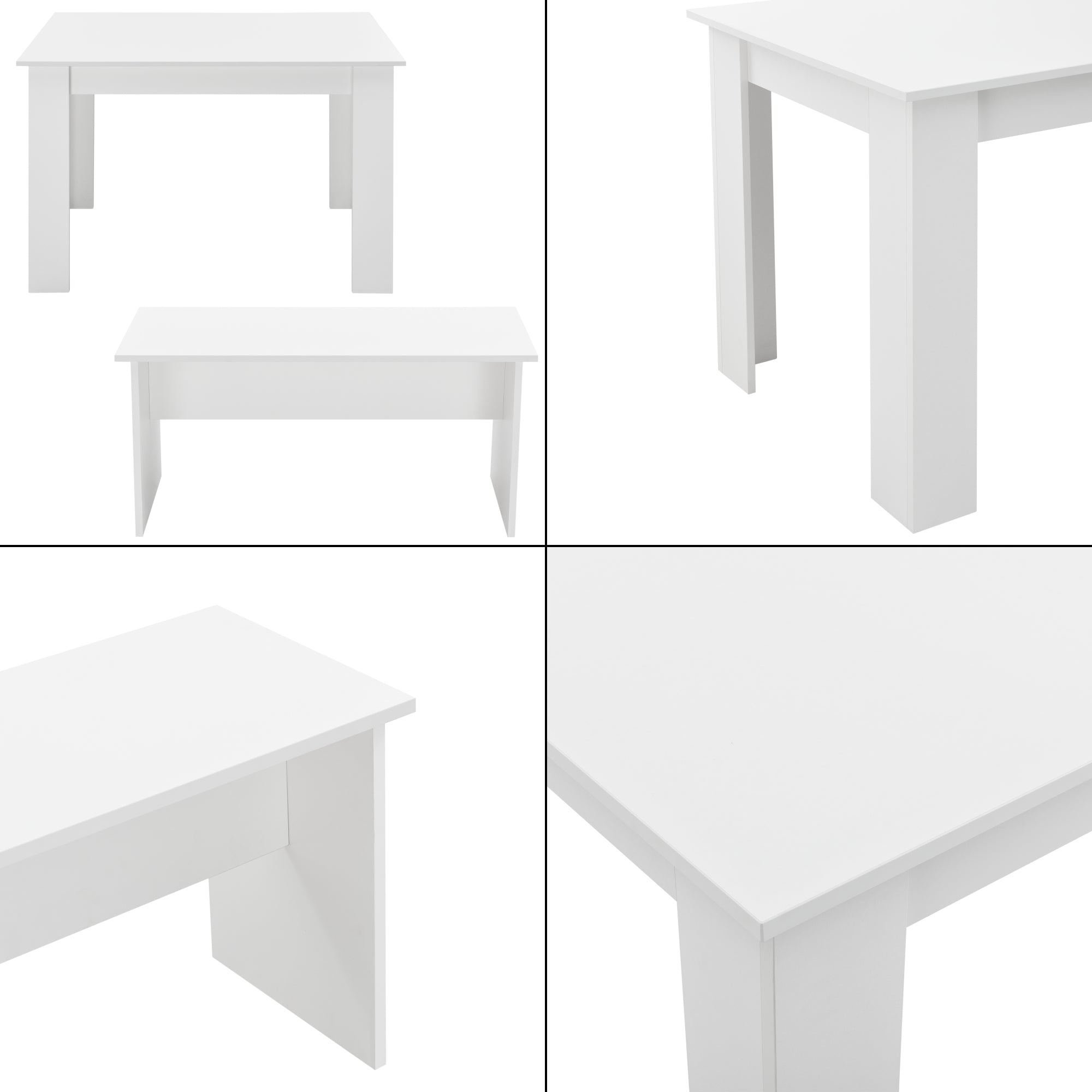 Set per Sala da Pranzo Composto di Tavolo e 2 Panche Mobili in Design Minimal Set da Pranzo Fino a 4 Posti - Bianco