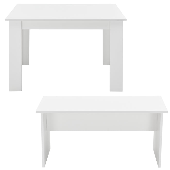 Set per Sala da Pranzo Composto di Tavolo e 2 Panche Mobili in Design Minimal Set da Pranzo Fino a 4 Posti - Bianco