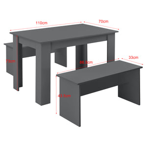 Set per Sala da Pranzo Composto di Tavolo e 2 Panche Mobili in Design Minimal Set da Pranzo Fino a 4 Posti - Grigio