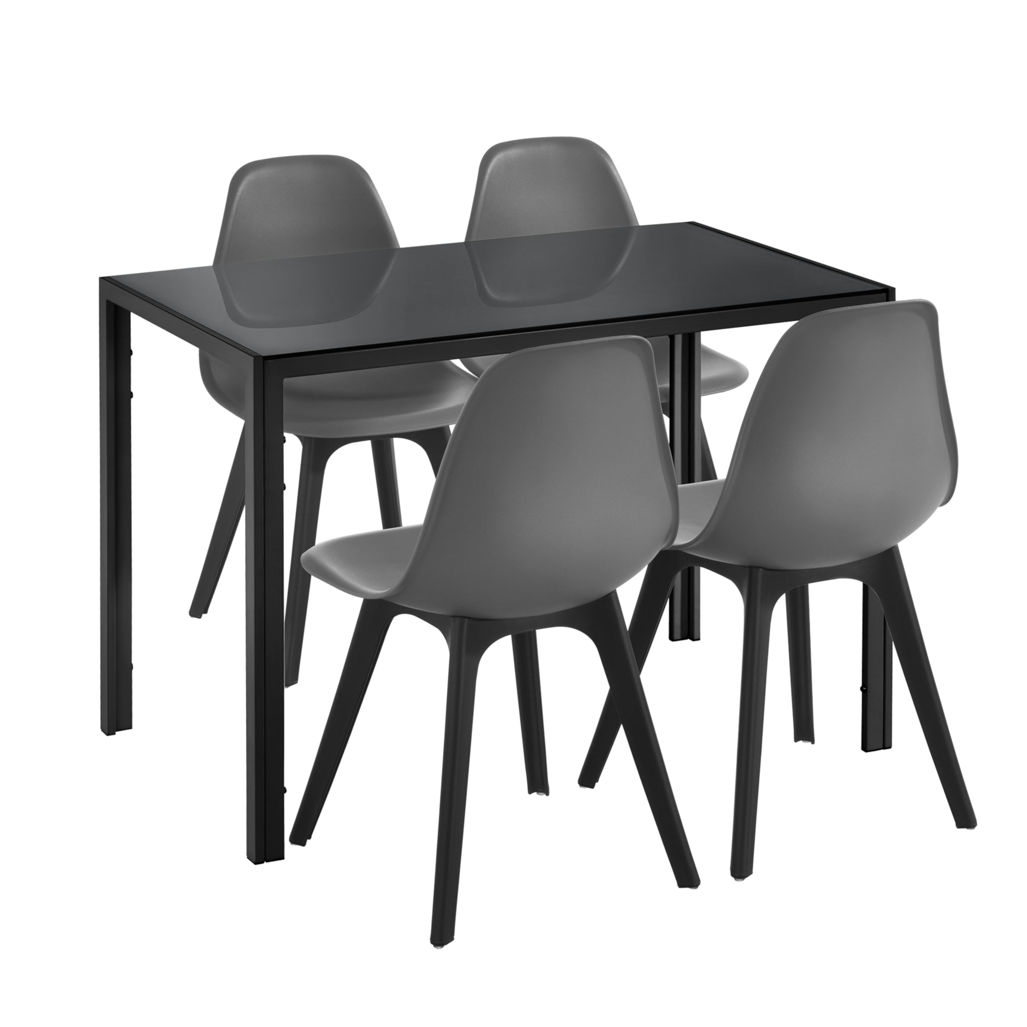 [en.casa] Arredo Sala da Pranzo  Set Tavolo Metallo Vetro 105 x 60 x 75 cm con 4 Sedie in Plastica 83 x 54 x 48 cm