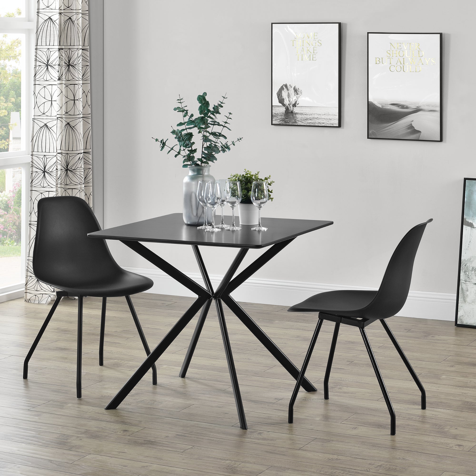 Tavolo da Pranzo con Piano Quadrato 78 x 78 cm Gambe di Design in Metallo - Nero [en.casa]