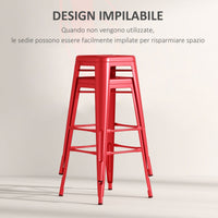 Set 2 Sgabelli da Bar Stile Industriale Schienale Rimovibile 44x49x116 cm in Metallo Rosso