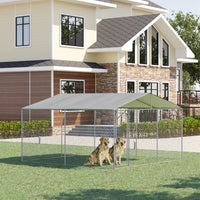 Gabbia Kennel per Cani da Esterno 400x230x232 cm in Metallo e Tetto in Tessuto Oxford Argento