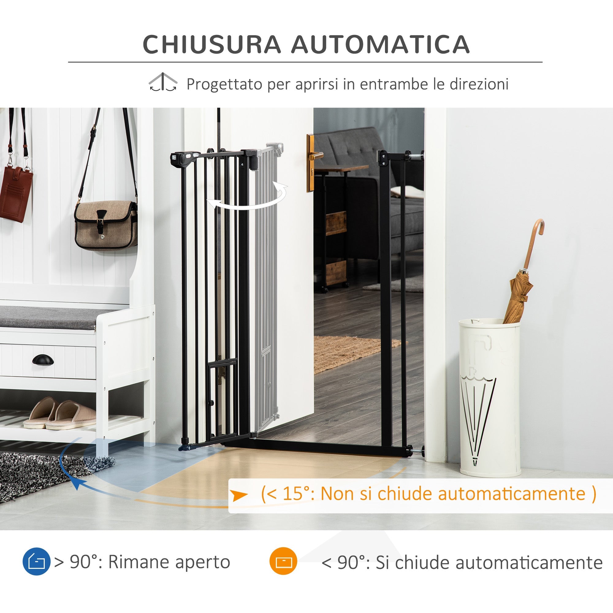 Cancelletto di Sicurezza Alto con Porta Piccola e Chiusura Automatica 74-80x104 cm Nero