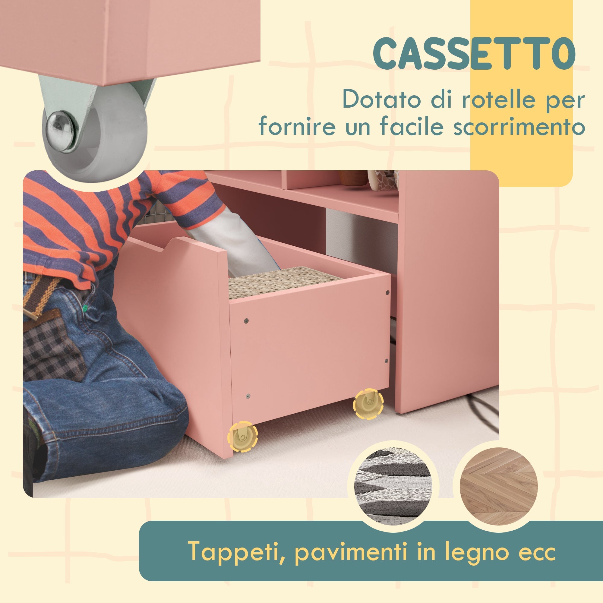 Libreria per Bambini con Ripiani Mensole e Cassetto 60x29,9x90 cm in MDF Rosa