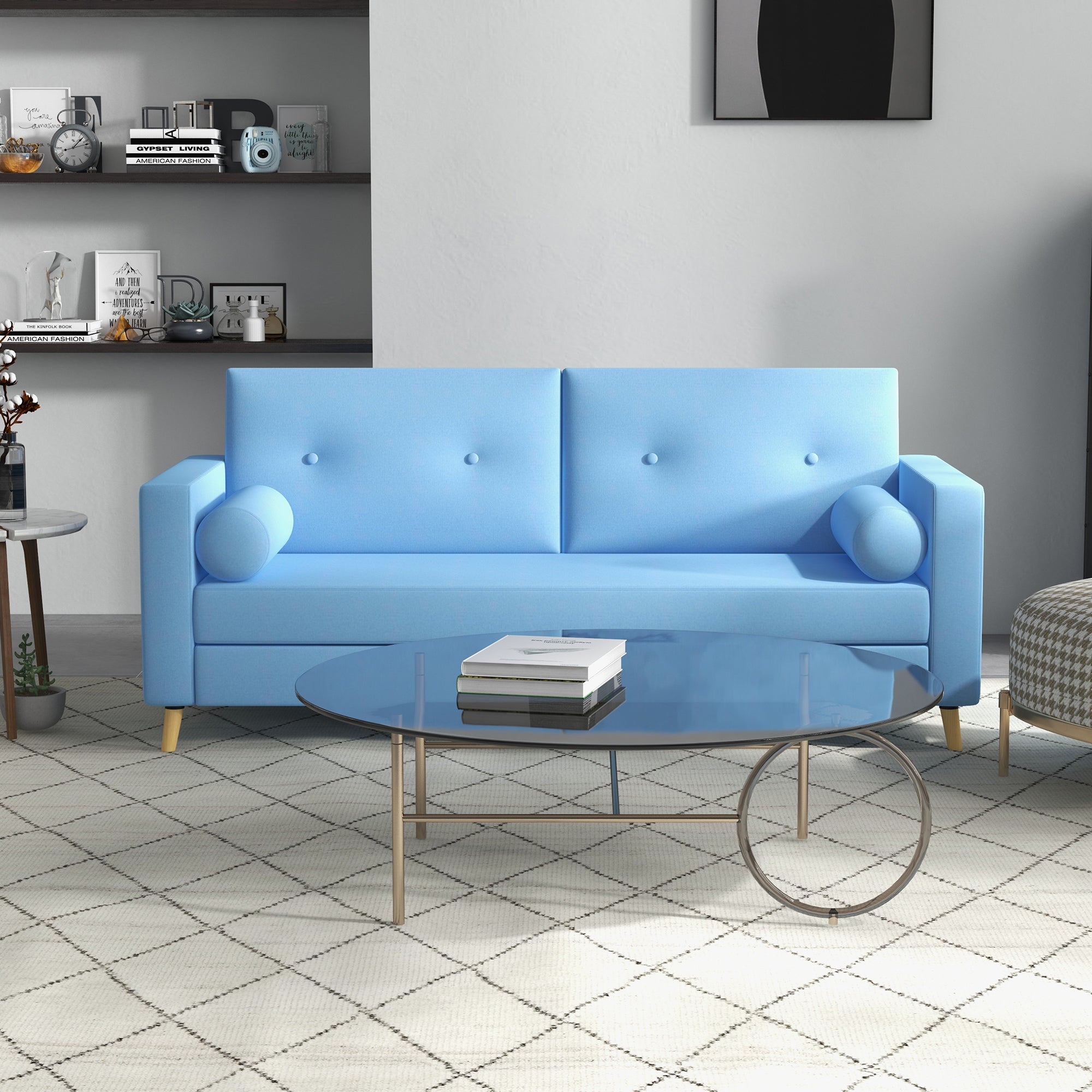 Divano 3 Posti 180x81x83 cm in Tessuto Azzurro