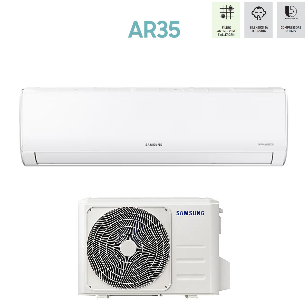 Climatizzatore Condizionatore Inverter Samsung serie AR35 (Maldives) 9000 Btu F-AR09ART R-32 AR09TXHQASI Classe A++/A+