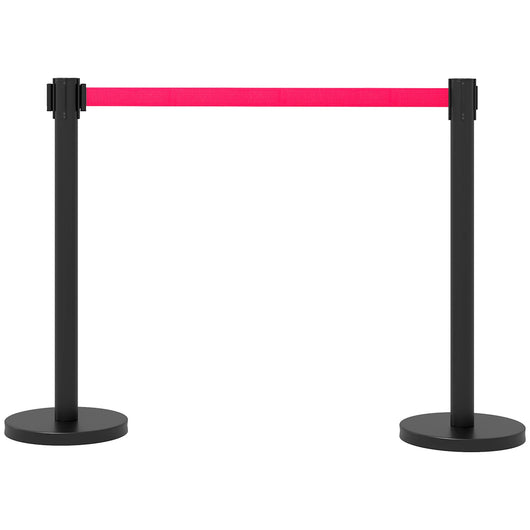 2 Colonnine Tendinastro di 2 m in Acciaio Inox Nero  Ø32x90 cm Nastro Rosso