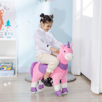 Cavallo a Dondolo per Bambini 70x32x87 cm con Ruote a Forma di Unicorno Rosa