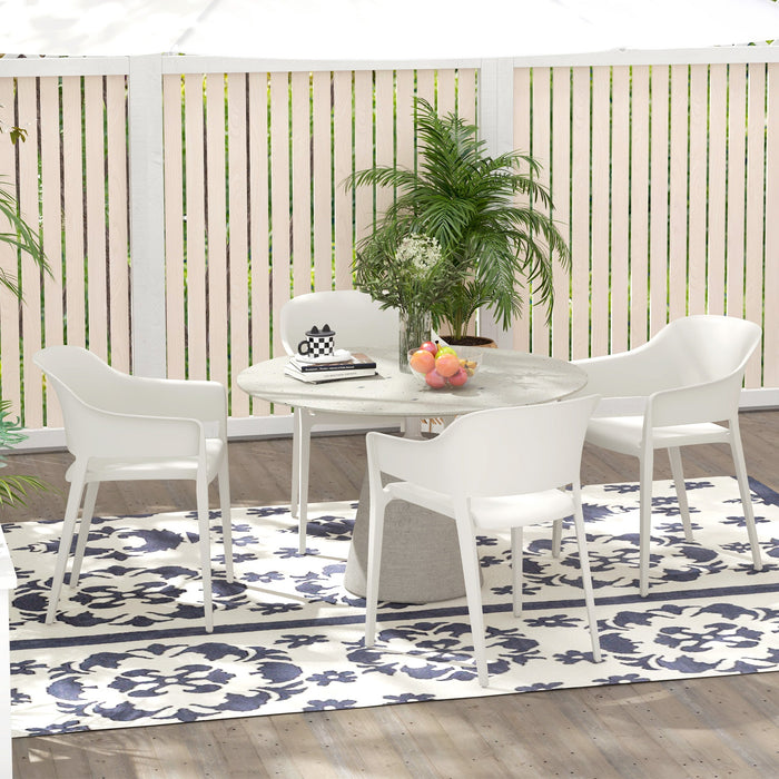 Set 4 Sedie da Giardino  Impilabili con Braccioli e Schienale Alto 56x54,5x77,5 cm in Plastica Bianco