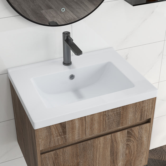 Mobile Lavabo 1 Cassetto 60x45,5x45 cm in Truciolato e Ceramica Marrone Chiaro