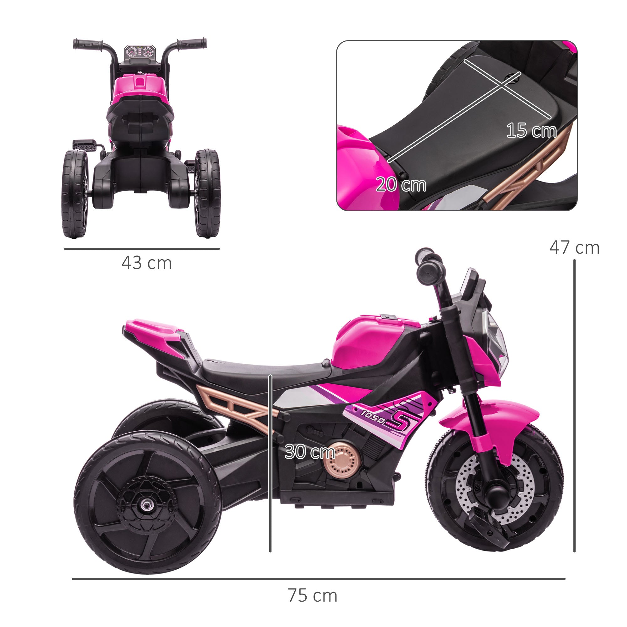 Triciclo Elettrico per Bambini 3 in 1 con Fari Musica e Clacson Rosa